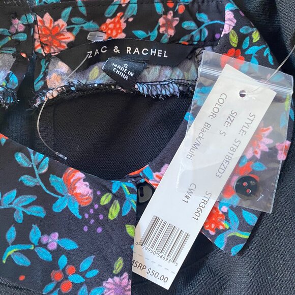 ZAC & RACHEL Black FLORAL Collared Layered look BLACK Blouse Shirt *SMALL* - Picture 7 of 7